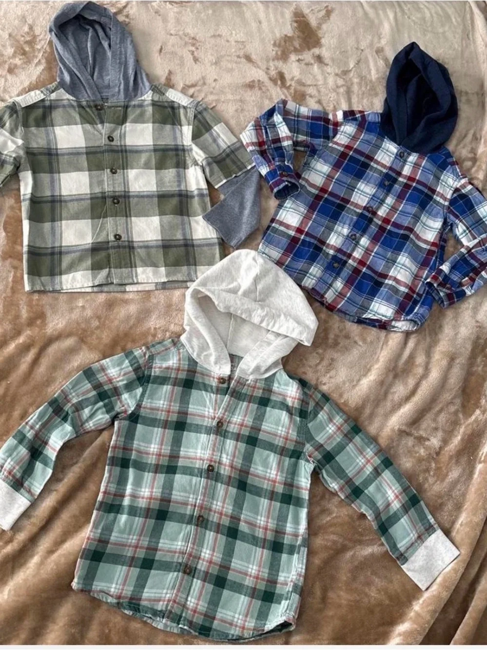 Carter's Plaid Button-Front Hooded Shirts - Green, Blue, Olive
